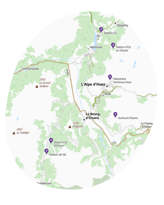 Carte de l'Alpes d'Huez, la station de ski